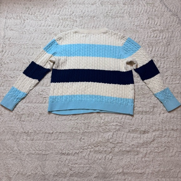 Vintage Lands’ End Striped Cable Knit Sweater Women’s Medium White Blue costal - Picture 2 of 7